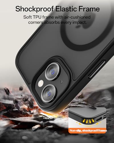 Image of UNBREAKcable Magnetic for iPhone 14 Case (6.1 inch), Compatible with MagSafe, Full Camera Protection, Built-in Magnetic Ring, Drop Protection Shockproof Slim iPhone Cover, Matte Anti-Fingerprint - Black