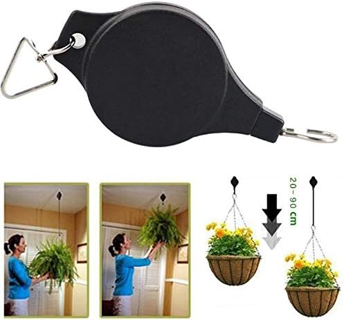 EWONICE 4Pack Retractable Plant Pulley Hanging Basket Hooks, Adjustable Rope Clip Hanger for Garden Hanging Basket Pots
