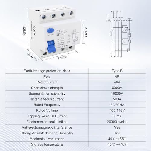 Fi Typ B, Fi Schalter 4 Polig 40A 30ma Typ B, Fi Schutzschalter Typ B, Rcd Typ B, Fi Typ B 40A 30mA, Fi Schutzschalter 40A 30mA 4 Polig
