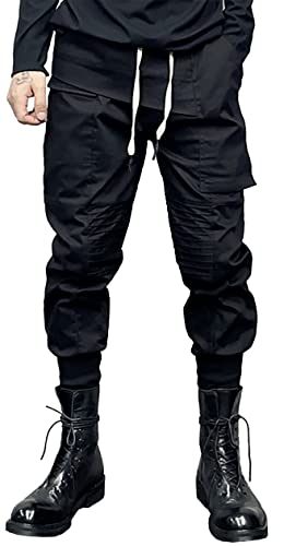 MOKEWEN Men's Ribbon Casual Straps Pocket Harem Pants Drawstring Elastic Waist4