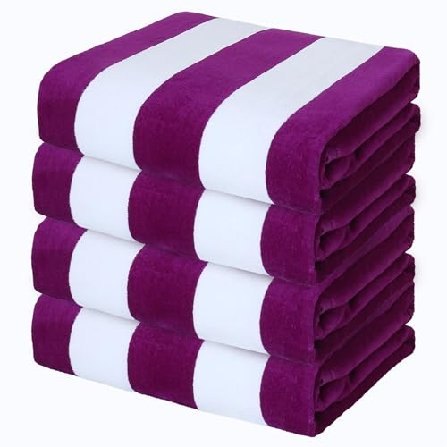 Exclusivo Mezcla 4 Pack Cotton Stripe Beach Towels Oversized Pool Towel Set