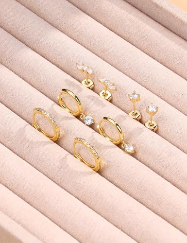 Florideco 925 Sterling Silver Earrings for Women Trendy Hypoallergenic Small Gold Hoop Earrings 14K Gold Plated Stud Earring Sets for Multiple Piercing CZ Ear Cuff Cartilage Earring Stacks3