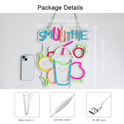 Image of Smoothie Neon Sign, Neon Lights Hanging Wall Art Decoration for Juice Bar Restaurant Store Shop Market Food Truck Cafe Home Decor, USB Powered Ultra Bright Dimmable,15.35x12.6inches