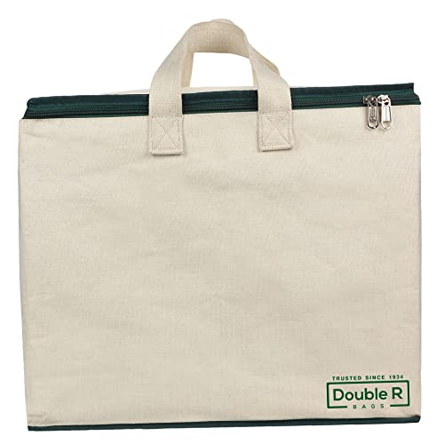 Image of DOUBLE R BAGS Multipurpose Clothes & Grocery Storage Organizer with Reinforced Cotton Handles, Zip Cover & 1 Compartment - Heavy Duty Canvas Bags (Green, 43x27.9x43 cm, Pack of 4)