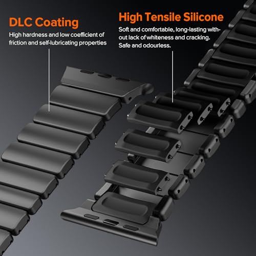 Image of CHANCHY Titanium Band Compatible with Apple Watch Ultra 3 /2 /1 Band 49mm 46mm 45mm 44mm 42mm, Luxury Band Titanium Silicone Dual-Layer Link for Men iWatch Series 11 10 9 8 7 6 5 4 SE