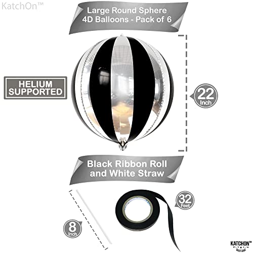 Big, 22 Inch Black And Silver Balloons - Pack Of 6, Black And Silver Party Decorations | 360 Degree 4D Stripe Black Silver Balloons | Silver And Black Balloons For Black And White Party Decorations #TOP3