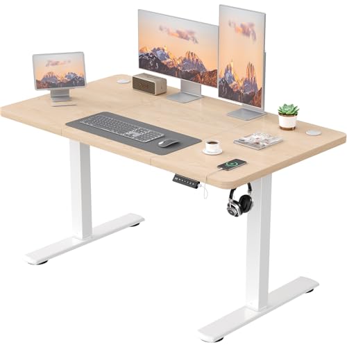 JUMMICO Höhenverstellbarer Elektrischer Schreibtisch mit USB Ladeanschluss, Schreibtisch Höhenverstellbar, Ergonomischer Steh-Sitz Tisch 120 x 60 cm, Beige