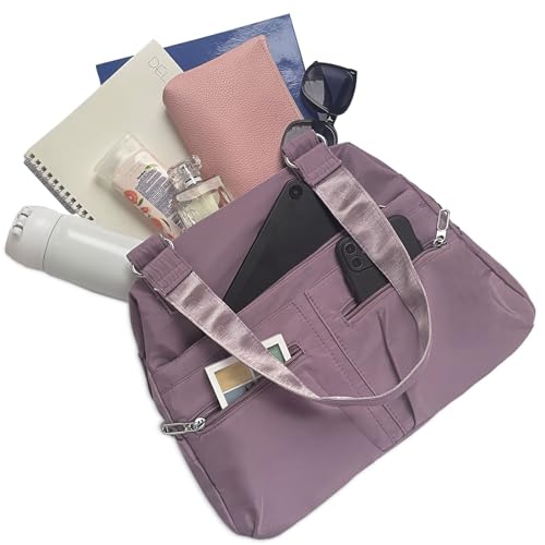 Image of Nylon Tote Bag for Women Shoulder Tote Bag with Zipper Waterproof Nylon Purse and Handbags Lightweight Hobo Bag