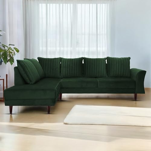 Image of Gratly LHS 4 Seater L Shape Sofa Set for Living Room (Green Colour) Premium Fabric Sofa