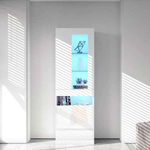 Soweiz Vitrina LED con 16 Colores de Iluminación, Armario para Salón, Pared, Color Blanco, 50 x 180 x 40 cm
