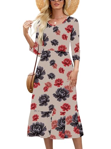 Image of Heymoments Women's Casual Dress Crewneck A line Tiered Flowy Loose Beach Travel Long Dresses with Pockets