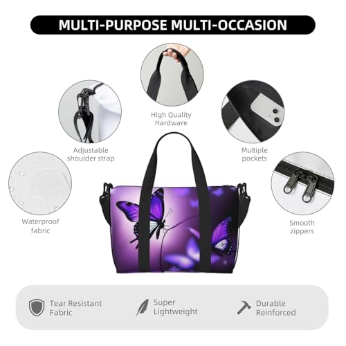 Purple Butterfly Travel Duffel Bag Tote Carry On Luggage Bag Water Resistant Weekender Overnight Bags For Foldable4