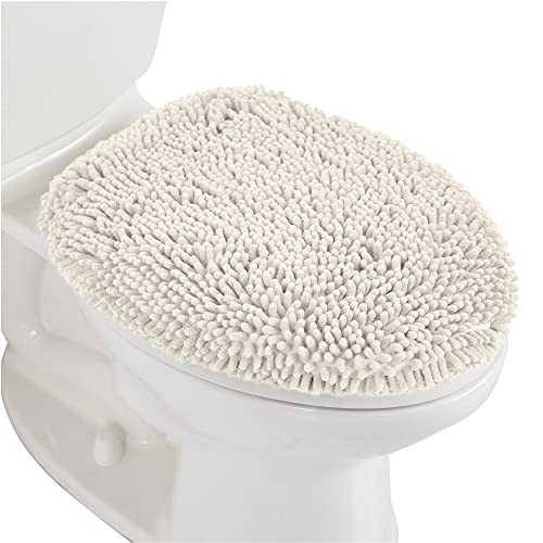 Gorilla Grip Soft Chenille Bathroom Toilet Lid Cover, Machine Washable Seat Covers, 17.5X15, Stays In Place Rubber Backing, Fits Most Round, Elongated And Oblong Lids, Accessories Decor, Ivory Cream #TOP26