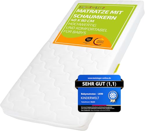 KiNDERWELT Babymatratze 40x90x10 cm, Schaumkernmatratze Komfortbezug gesteppt, Matratze für Kinderbett,
