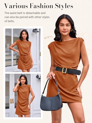 Image of Wenrine Womens 2026 Summer Mini Dress Casual Sleeveless Tie Waist Loose Ruched Beach Vacation Short Sundresses