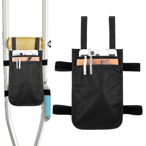 XLIUAX Crutch Bag, Portable Crutch Storage Organizer with 2 Pockets Lightweight Crutch Accessories Storage Pouch for Underarm Crutches Phone Wallets Keys Water Bottle Lipstick Glasses
