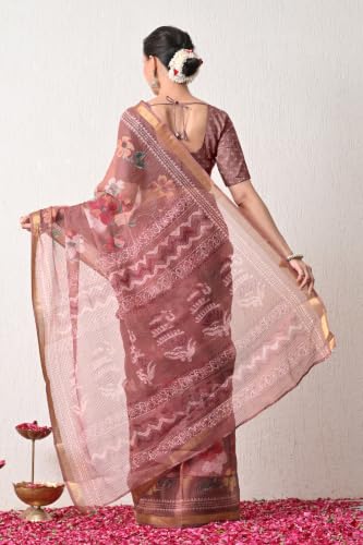 Image of MIRCHI FASHION Kota Doria Cotton Saree with Blouse Piece | Paisley Block Printed Saree for Women | Traditional Ethnic Daily Wear Summer Saree