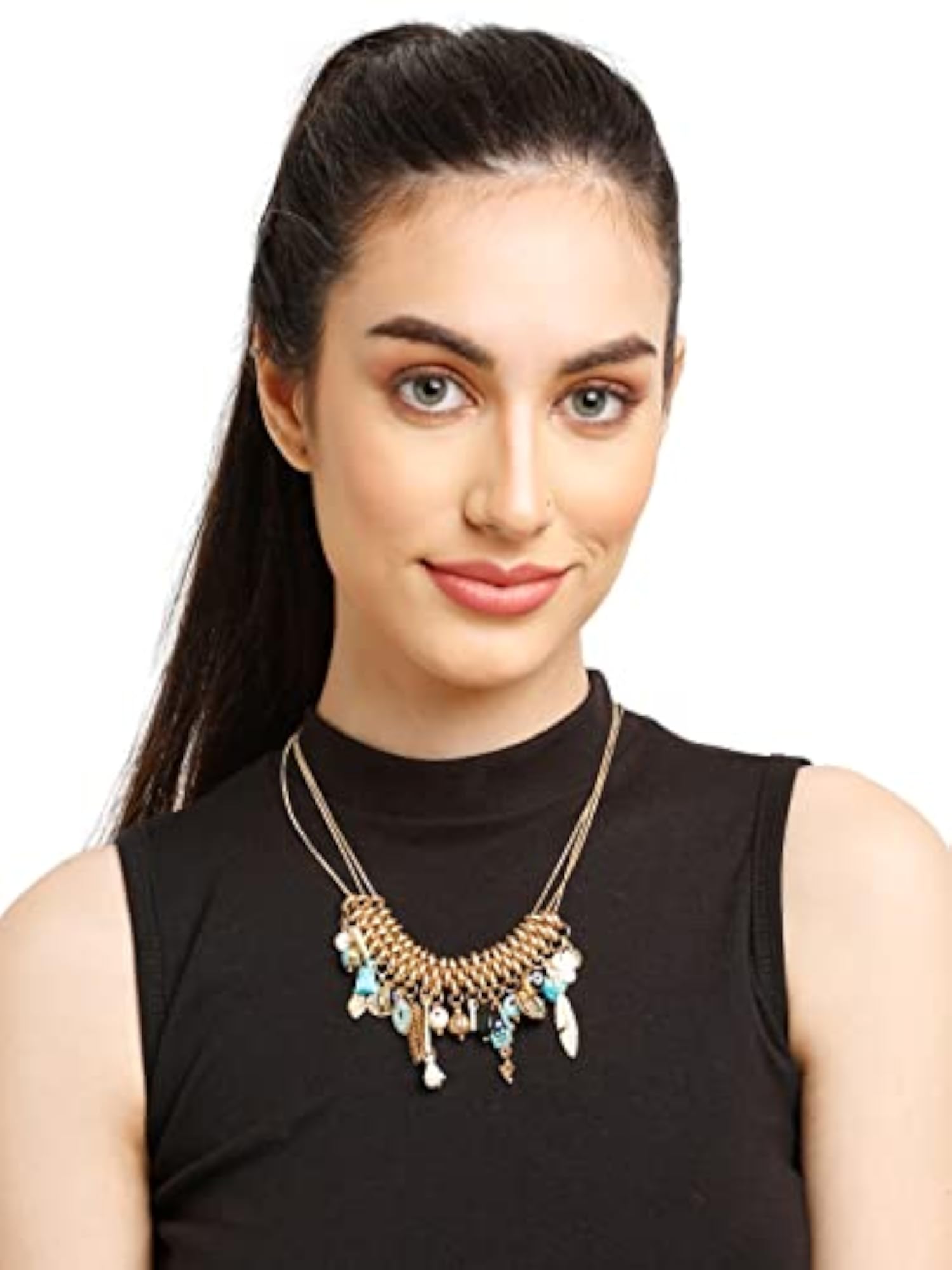 Hinged Short Charm Drop Metal Necklace