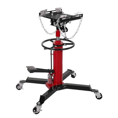 Image of 1100lbs Transmission Jack Lift with Anti-Slip Rubber Pad, Adjustable Telescoping Hydraulic Transmission Jack, High Lift Single Telescopic Jacks Hoist w /Pedal, 33.8 inch to 72.8 inch Lifting Range