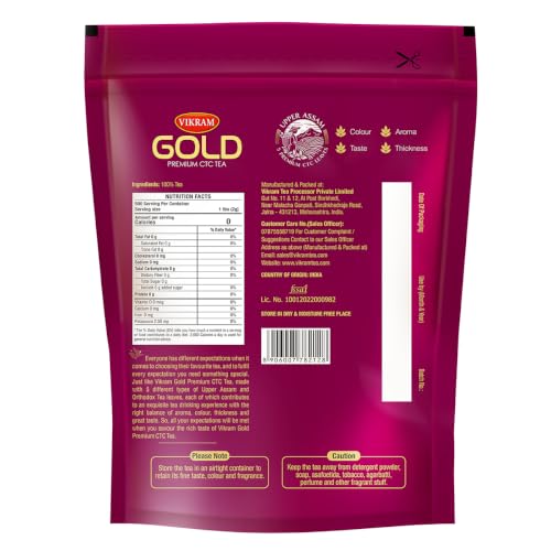 Image of VIKRAM Gold Premium CTC Tea | Blended With 5 Unique Types Of Leaves From Upper Assam And Enriched With Orthodox Leaves | Rich & Aromatic Chai | Premium Black Tea Powder | 1Kg