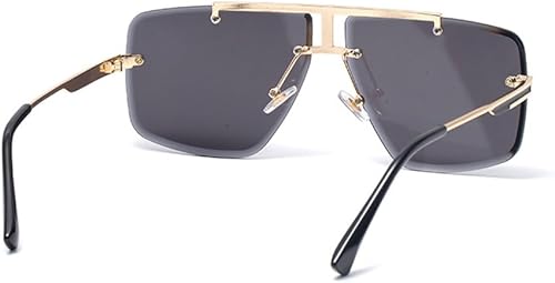 Vista 3 de Junsika Gafas de sol cuadradas sin montura de gran tamaño para hombre, diseño retro de moda