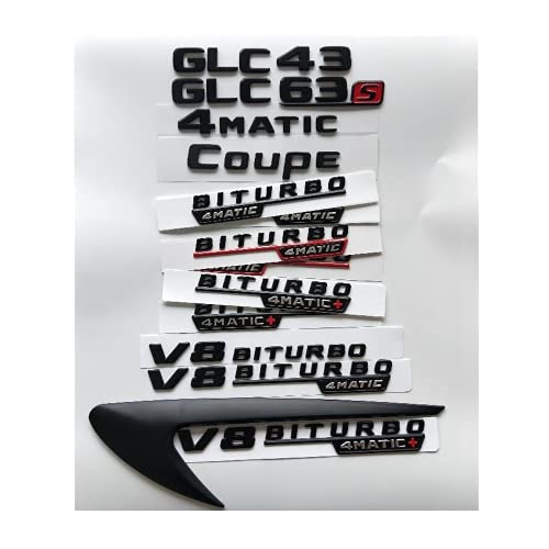 Lettere nere GLC43 GLC63 GLC63s V8 BITURBO 4MATIC + Fender Trunk Emblema distintivo per Mercedes Benz AMG x253 Coupe (Turbo 4Matic (Plus), nero opaco