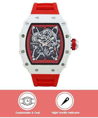 Image of Havoc Craft Men's Luxury Sports Watch 30M Waterproof Tonneau Chronograph | Analog Quartz Wristwatch with Time & Day Function | Premium Square Dial, Shock-Resistant & Anti-Magnetic Silicone Strap
