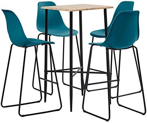 Tidyard Set 5 pz da Bar Design Moderno Alto in Plastica e Acciaio Turchese,Set Tavolo