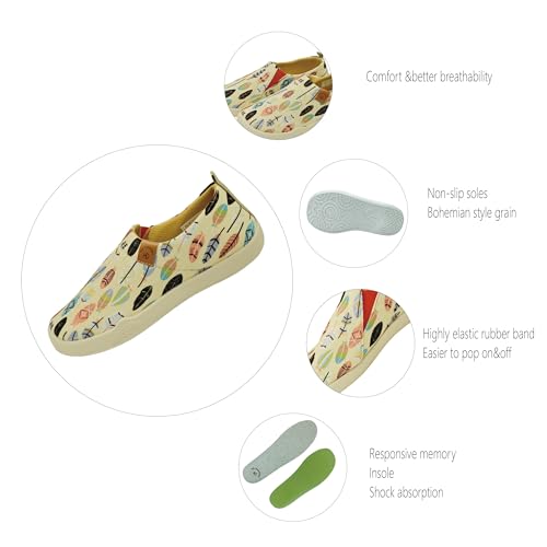 Image of Slip on Canvas Art Shoes Loafer Ladies Travel Painted Travel Shoes (White Feather, Adult, Women's, 6, Digital