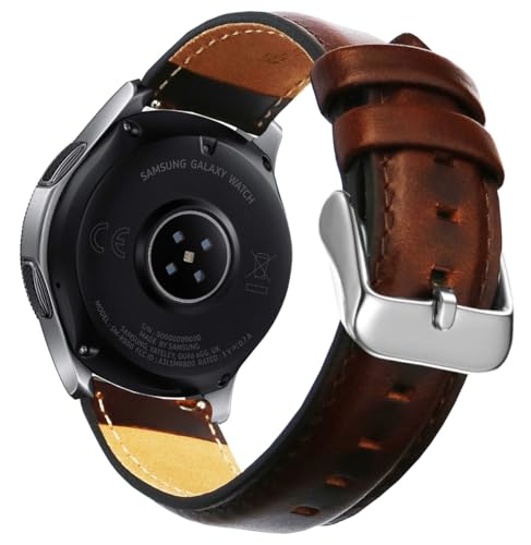 OTOPO Compatible Galaxy Watch 46mm & Gear S3 Strap, 22mm Quick Release Leather Replacement Wrist Strap for Samsung Galaxy Watch 46mm SM-R800 & Gear S3 Classic/Frontier - Brown