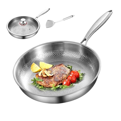 YCYATS Poêle en titane martelée Pro avec couvercle, ensemble de casseroles et poêles multifonctionnelles, poêles à frire en titane antiadhésives pour la cuisson (26 cm)