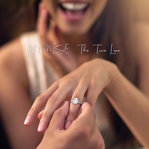 925 Gold Cubic Zirconia Engagement Promise Ring for Womens Silver Simulated Eternity Promise Solitaire Wedding Rings Bride White K Rectangular Diamond Rings for Womens Ladies Gold-64