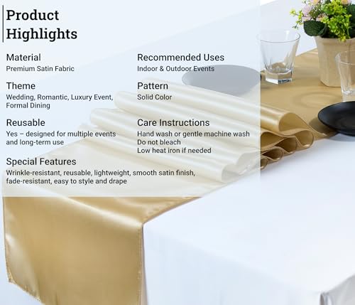 MDS Satin Table Runners 12 x 108 Inch Long, Charmeuse Sateen Silk Runners Wedding Reception Birthday Graduation Engagement Party Hotel Restaurant Banquet Decoration-Champagne Gold by MDS - Image 5