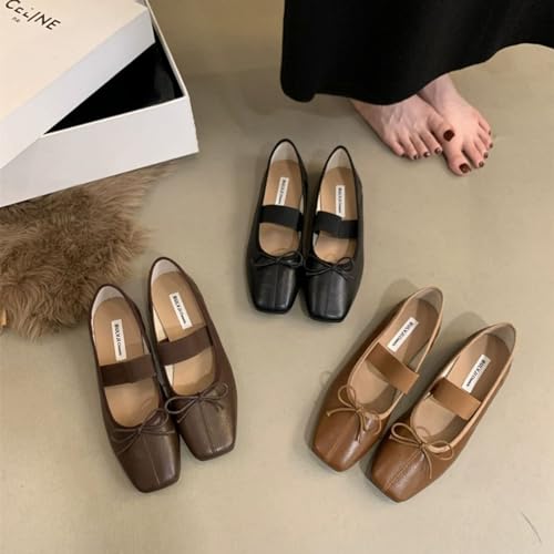 Women's Mary Jane Ballet Flat Shoes Comfort Square Toe Soft Sole Antiskid Elastic Ankle Strap Casual Dress Shoes Vintage Bow Tie Mary Janes4