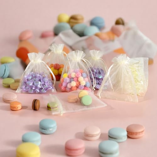 Image of 50Pcs Sheer Organza Bags 3x4 Inch, Small Jewelry Gift Bags with Drawstring for Wedding Party Favor Christmas Candy Pouches (Beige)