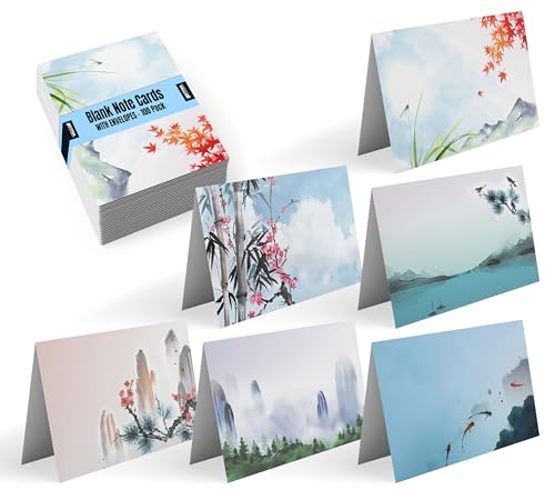 100-Pack All Occasion Greeting Cards, Assorted Blank Note Cards, 4 x 6 inch, 6 Japanese Watercolor Designs, Blank Inside, by Better Office Products, with Envelopes, 100 Pack