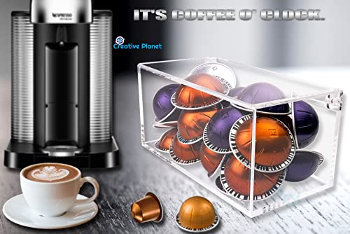 Creative Planet Coffee Pod Holder With Hinged Lid For Nespresso Vertuo Capsules , Designer Acrylic Dispenser For Dryer Sheets Creamers, Sugar, Condiments, Disposable Masks Modern Coffee Bar Accessories For Your Coffee Station(New Version) #TOP2