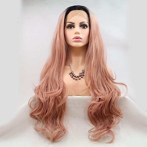 Perruque rose longue ondulée synthétique pour femme idéale pour Halloween et déguisement
