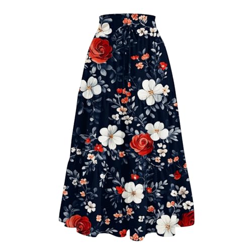 Skirts for Women Beach Vacation Casual Summer Fake Drawstring Floral Pleated A Line Boho Cute Tiered Skirts - Main Image