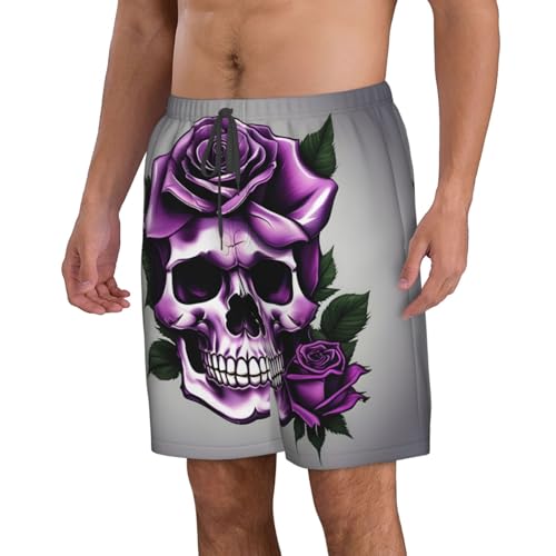 Purple Rose Skull Print Stylish Beach Shorts Swim Trunks Lightweight Breathable Summer Outdoor Activities2
