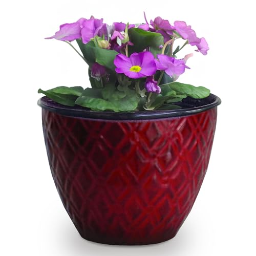 Headwind Glazed Ironstone Boutique Collection Plant Pot Indoor – Diamond 5 Inch – Sangria Color Flower Pots for Indoor Plants - Glazed Pots for Plants by Robert Allen
