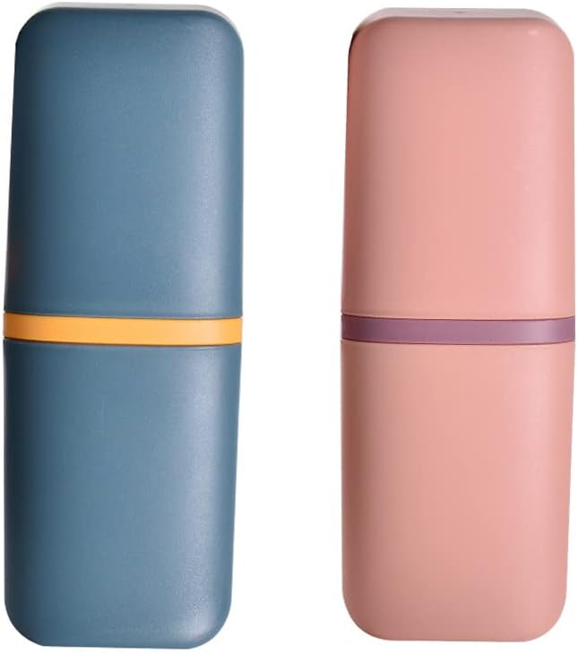 Taza de Cepillo de Dientes Portátil, 2 Piezas Taza de Enjuague Bucal de Viaje Vaso Estuche de Viaje de plástico para Viajes y baño (Rosa, Azul)