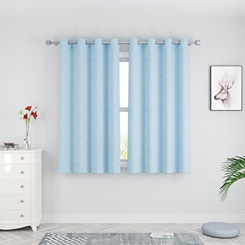 UPOPO Sky Blue Curtains Kitchen 48 inches Long Linen Textured Privacy Living Room Bedroom Drapes Curtain Semi Sheer Basement Nursery Kids Room Boys Window Curtain 2 Panels Grommet Top