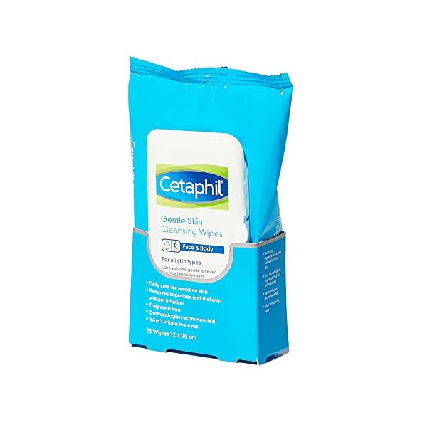 Cetaphil Face and Body Wipes, Gentle Skin Cleansing Cloths, 25 Count, Pack of 3, for Dry, Sensitive Skin, Flip Top Closure, Great for the Gym,Travel, in the Car, Hypoallergenic, Fragrance Free