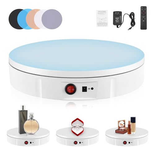 Base Giratoria Eléctrica, Couleeur 100KG 30CM Plataforma Giratoria, Dirección y Velocidad de 360° Ajustable Plato Giratorio con 5 Tableros de Fondo y Control Remoto para Fotografía