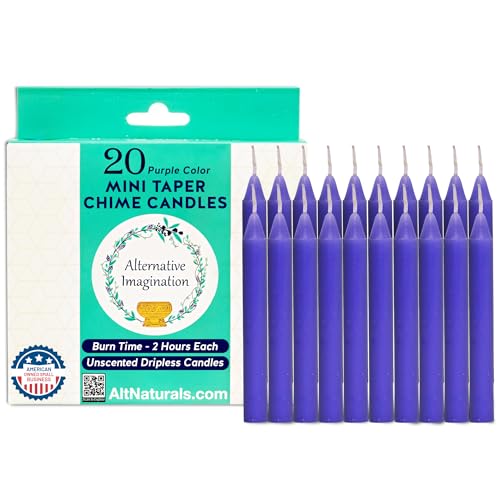 Alternative Imagination Purple Chime Candles - 20 Pack of Unscented 4 Inch Mini Taper Candles - Dripless Long Burning Ritual Candles for Meditation, Spell Work, Birthdays, Ceremonies & Home Decor