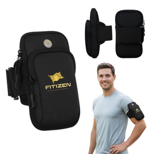 Image of FitNation Arm Band for Phone for Running - Water Resistant Phone Running Phone Holder - Adjustable Belt Cell Phone Wallet (FITIZEN Black)