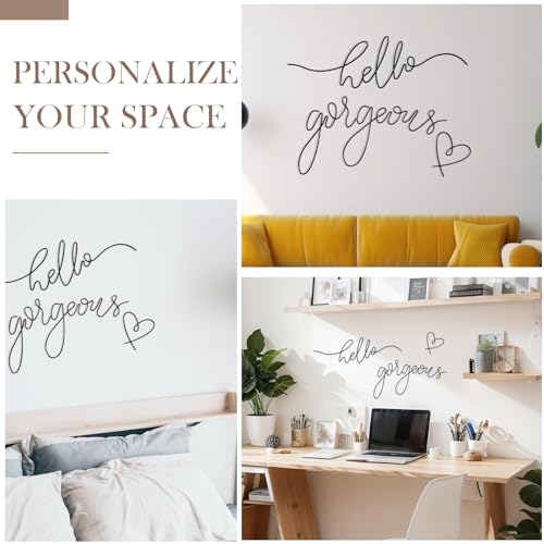 Image of Hicarer Metal Hello Gorgeous Wall Art Minimalist Decor for Bedroom Bathroom Living Room Dressing Room Salon Office Home Decorations Easy to Install Wall Decor(Black,Classic Style)
