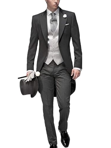 Three Pieces Tailored Bridegroom Black Morning Suit Wedding Tuxedo for Men Groomwear Slim Blazer Vest Pants Sets