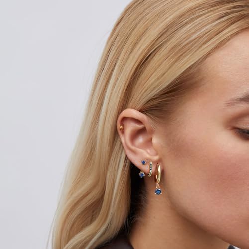 RIOSO 3 Pairs Birthstone Earring Set for Women Gold Hoop Stud Earring Stack 3 Holes Non Tarnish Dainty Earrings Set for Multiple Piercing